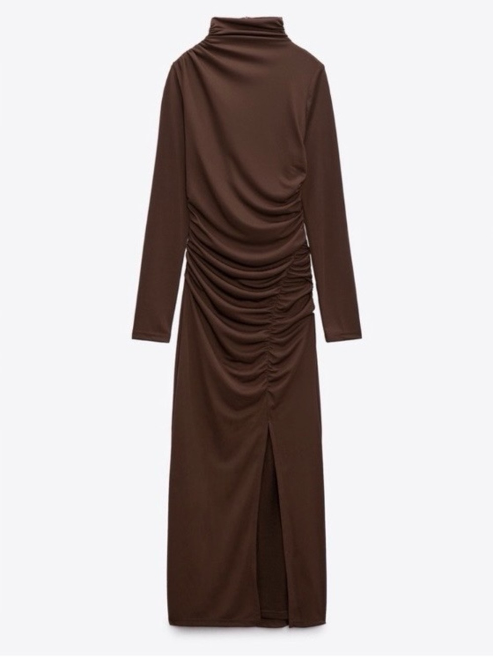 Zara Chocolate Brown Ruched Long-Sleeve Bodycon Dress